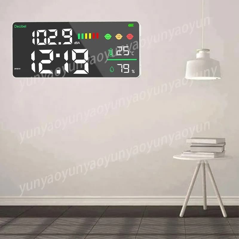 Monitor di Livello Sonoro a Parete ad Alta Precisione con Schermo LED e Orologio per Rumore Domestico e Industriale