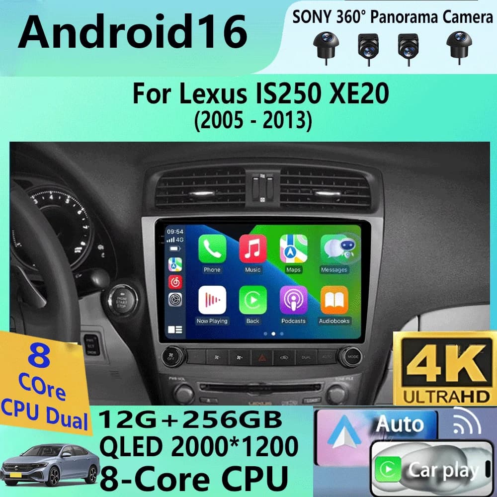 Autoradio Android 16 Octa-Core per Lexus IS250 XE20 2005-2013 - Schermo Multimediale, Navigatore GPS, TV, Radio (No 2Din)