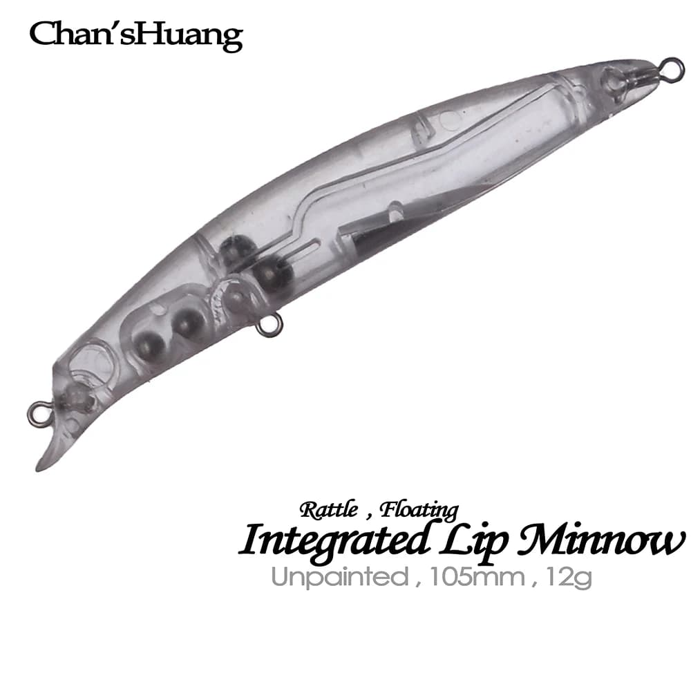 Chan'sHuang 20PCS Esche da pesca vuote non verniciate 105mm 12g Sonaglio Minnow Labbro integrato Esca da pesca artificiale a lancio lungo