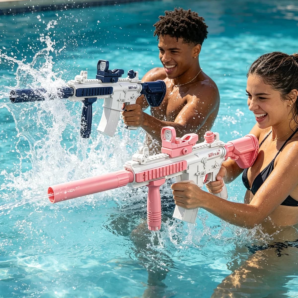 Pistola ad Acqua Elettrica Unilabo M416 - Alimentata a Batteria con Attacco per Bottiglia d'Acqua Esterna - Perfetta per Divertimento all'Aperto per Bambini e Adulti
