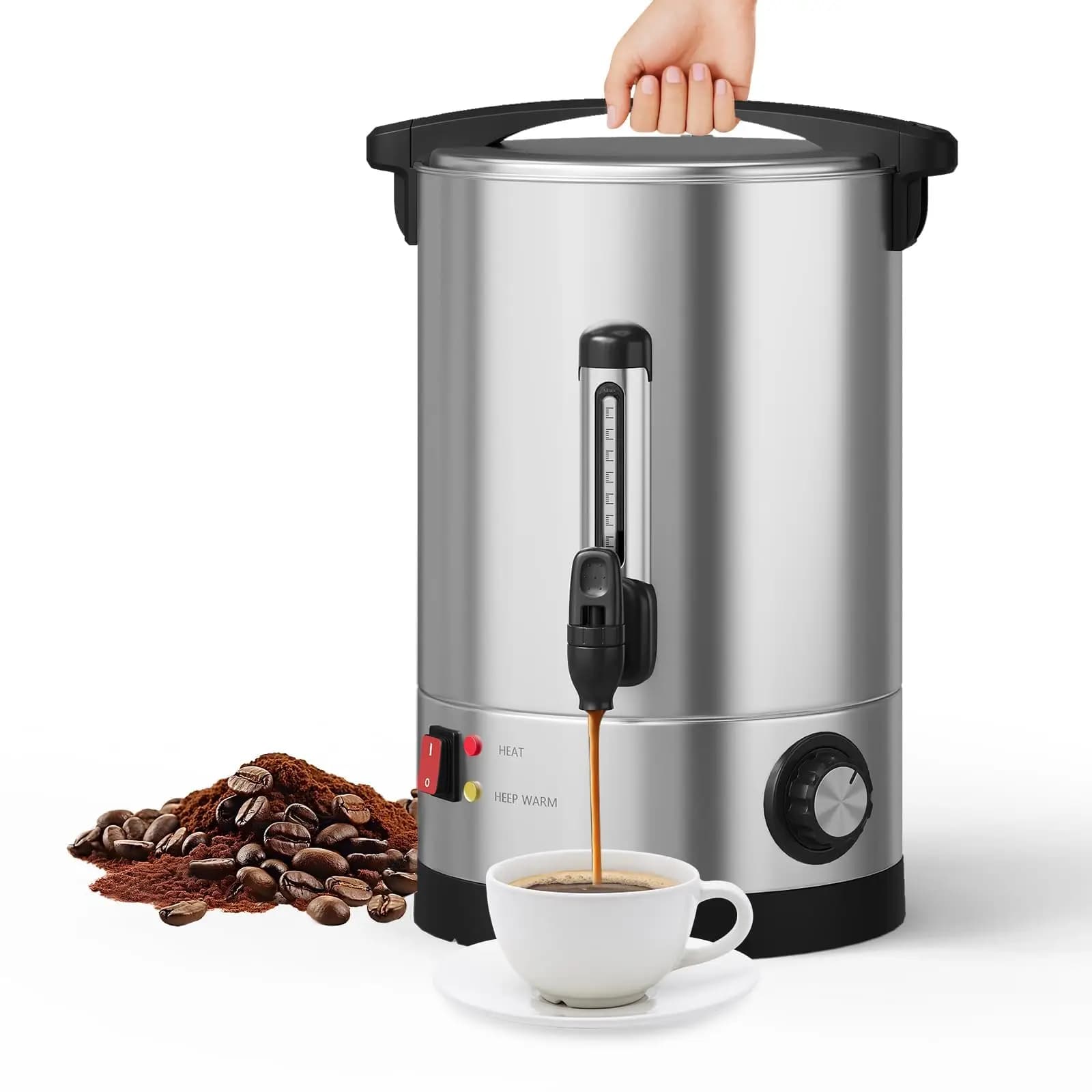 Coffee urn 60/110 Cups, Big Capacity 10/16L Electric Coffee Machine with Double Wall Insulation and Filtrant Basket