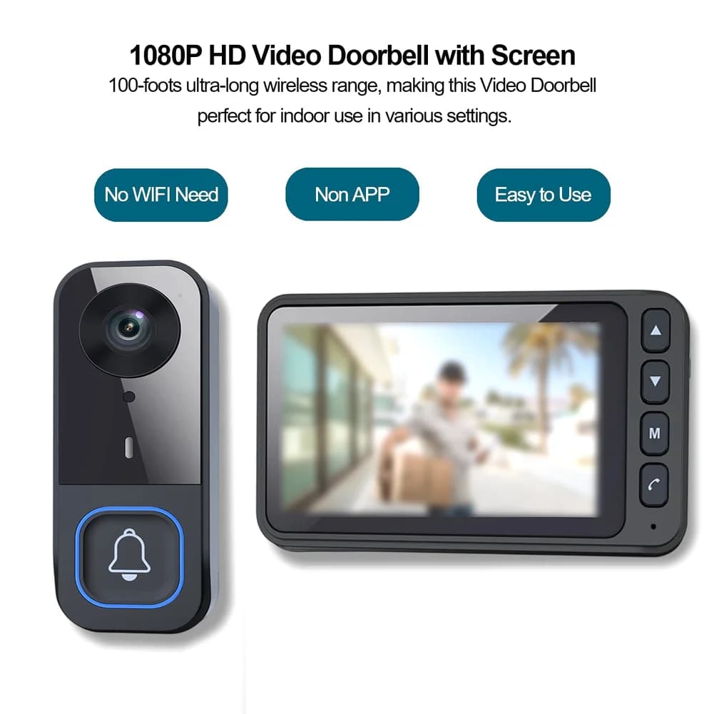 Campanello Video Wireless con Display da 4,5 Pollici, Comunicazione Bidirezionale, Visione Notturna e Sistema di Notifiche Mobili