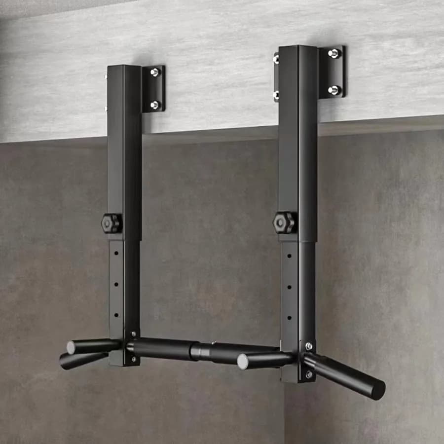 Traction bar for wall mounting Traction bar for mounting on beams and traction bar mounted on beams for home gym with wooden support and wall mounting