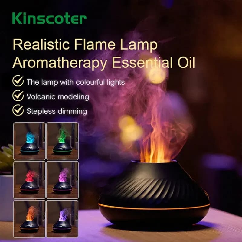 KINSCOTER Diffusore di aromi vulcanici Lampada a olio essenziale Umidificatore portatile USB da 130 ml con luce notturna a fiamma colorata
