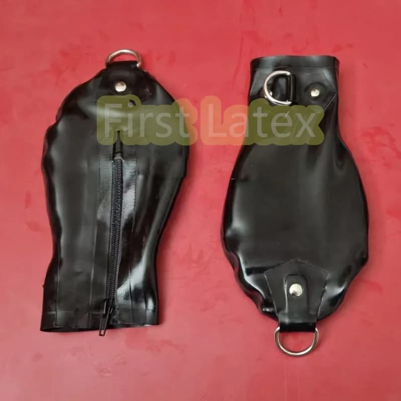 Guanti da boxe fatti a mano fetish in lattice nero naturale senza guanti in lattice con anello in ferro con chiusura stretta con cerniera