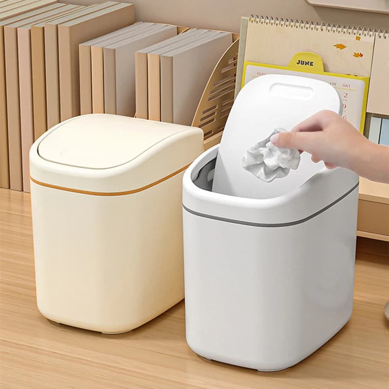 Pattumiera da tavolo Piccola mini pattumiera pattumiera in plastica con coperchio per scuotere per bidoni dei rifiuti dell'home office Pulizia della casa