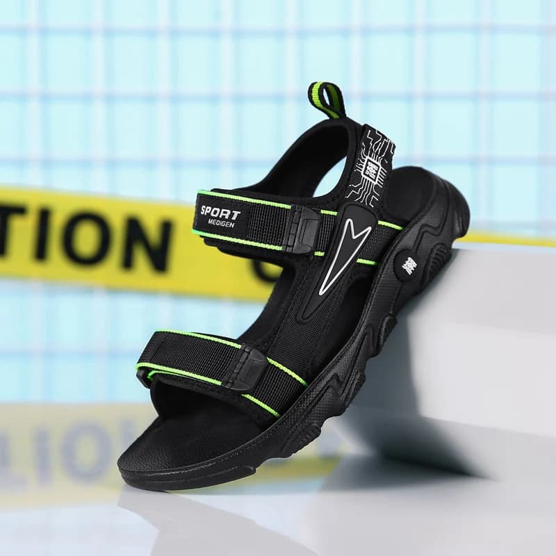 A pair of children's double velcro sport sandals, woven strap rugged thick sole outdoor beach shoes XBS-810