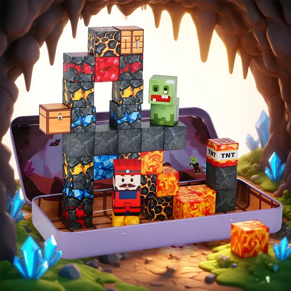 Blocchi magnetici con scatola magnetica-35 cubi magnetici, piastrelle magnetiche Cubi da costruzione per bambini Giocattoli da gioco da viaggio, giocattolo sensoriale da viaggio su strada