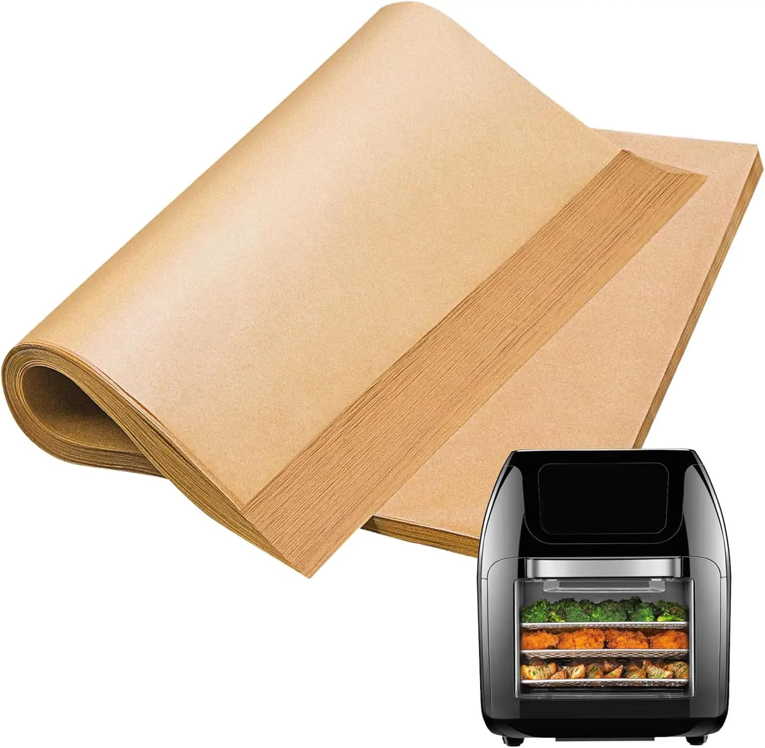 120 Pezzi di Carta da Forno Monouso per Friggitrice ad Aria da 10 Qt, Fogli Quadrati Antiaderenti in Carta Pergamena Non Sbiancata