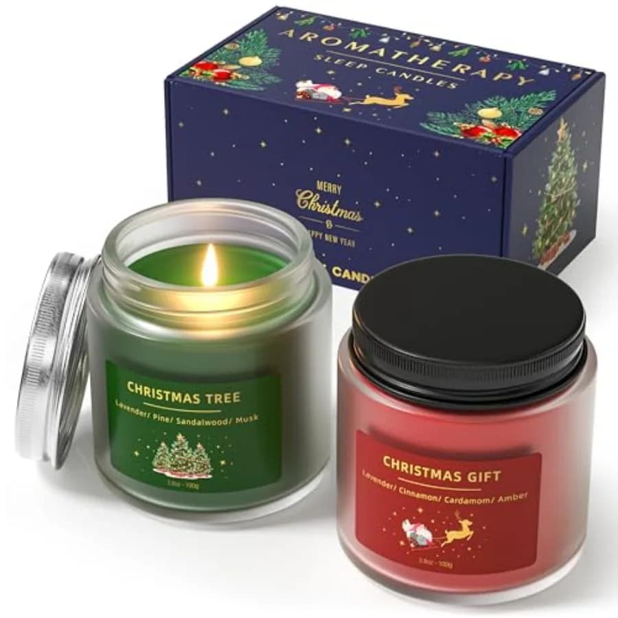 Set Regalo di Candele Aromaterapiche Profumate per Lei e Lui, Fragranze di Pino, Sandalo, Muschio, Cannella, Cardamomo, Ambra