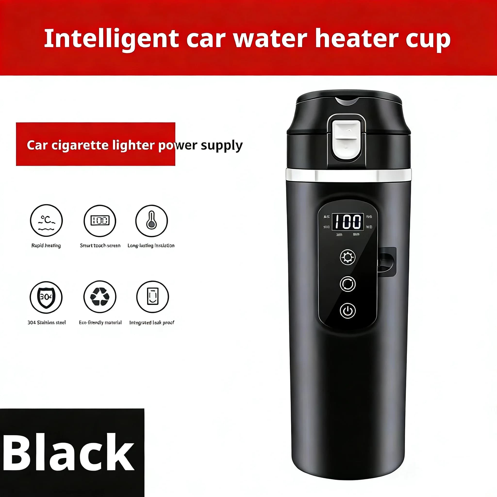 Intelligent Digital Vehicle Kettle - Universal Electric Heater Cup 12V/24V 500ML Water Portable Open