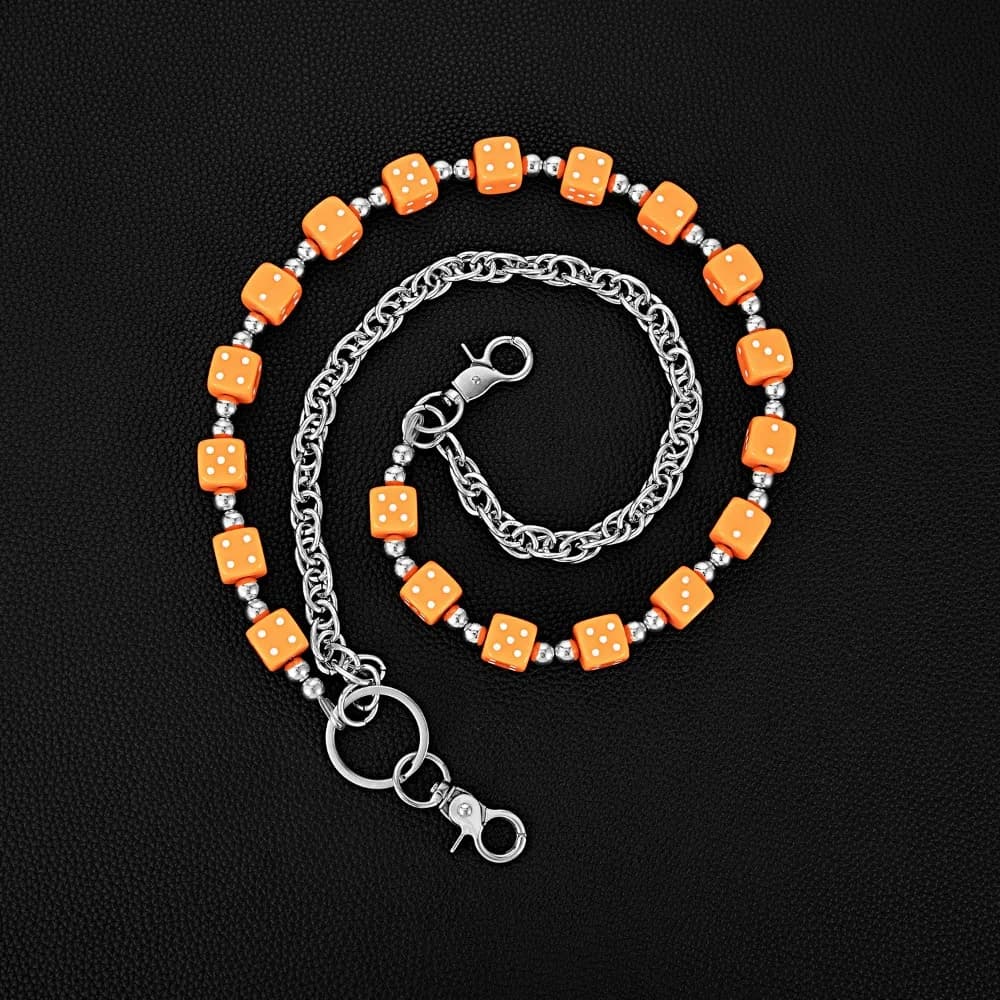 Chain for Jeans with Colorful Dice, Double Layer Pants Chain in Zinc Alloy with Beads, Korean Gothic Chain Punk for Women's Belt