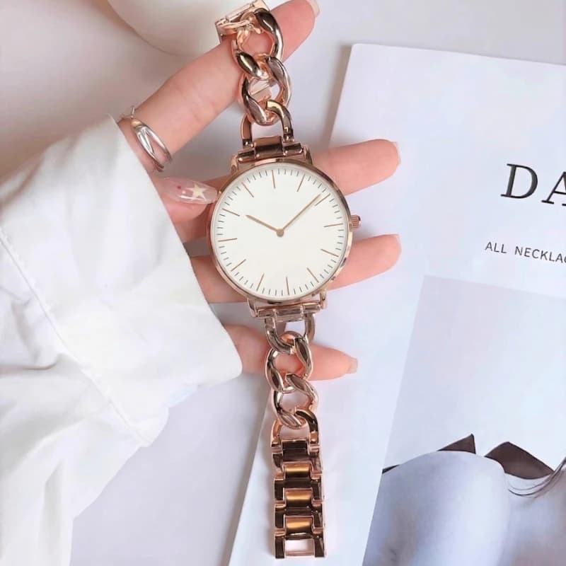 Orologio da Donna con Bracciale a Maglie alla Moda, Semplice Orologio al Quarzo Analogico Oro Rosa, Elegante Orologio da Polso da Donna, Regalo