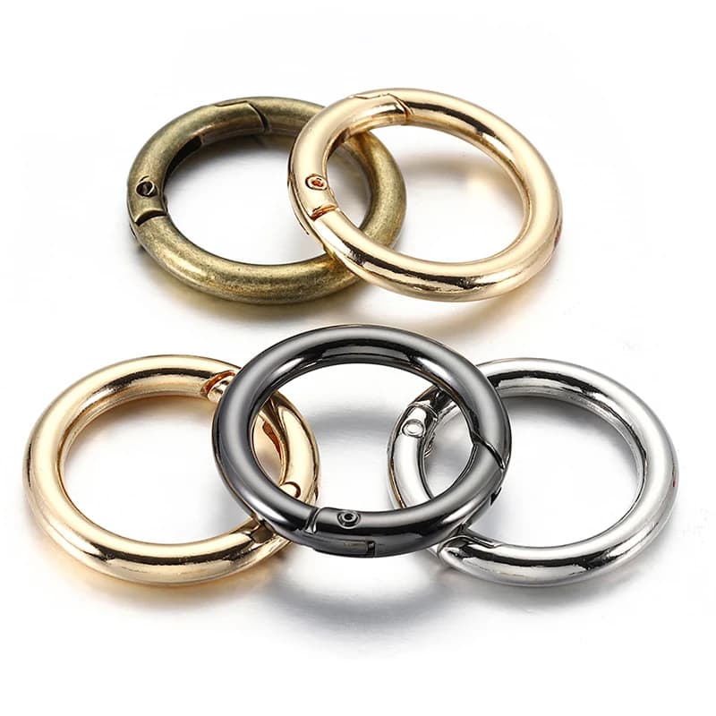 Fermagli a molla in metallo O Ring apribile tondo moschettone portachiavi borsa Clip gancio cane catena fibbia connettore per gioielli fai da te