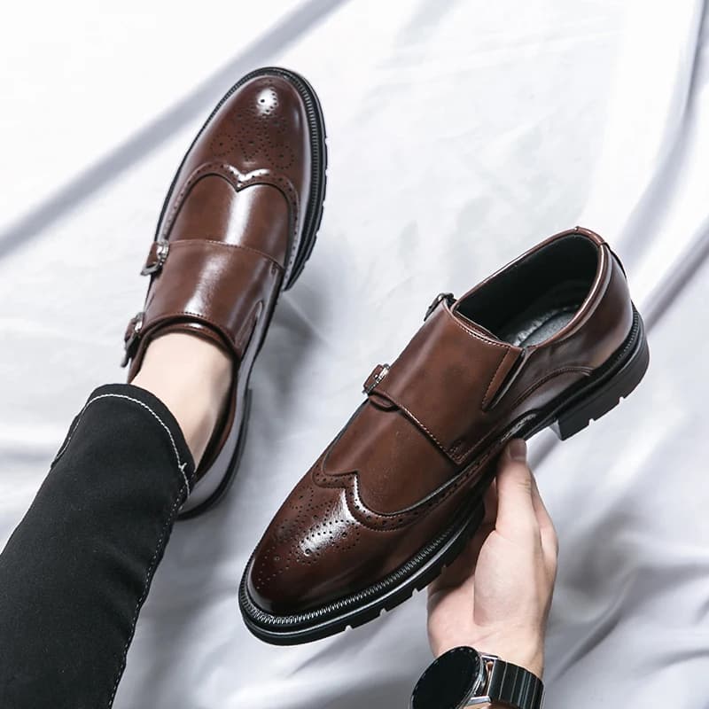 Nuove Scarpe da Uomo in Pelle Comode Primavera 2026, Marca Mengke, Eleganti con Doppia Fibbia, per Cerimonie e Matrimoni