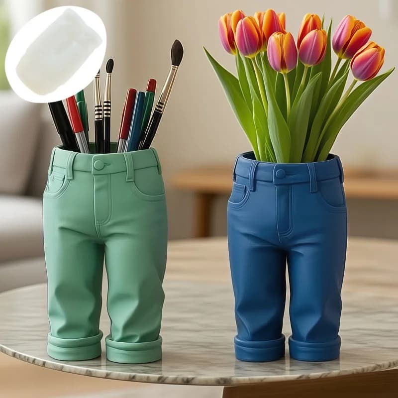 Silicone resin mold shaped like cowboy pants for pen holders, makeup brush holders, box holders, dress vase, chalk molds