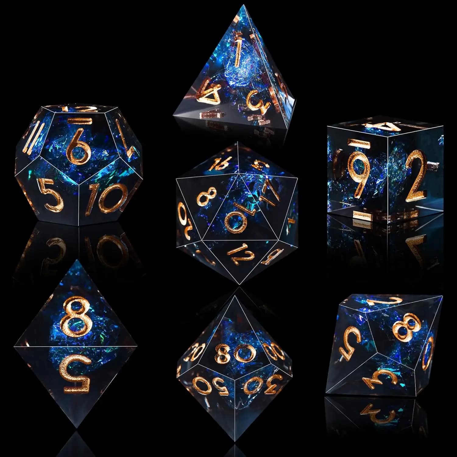 Set di Dadi Poliedrici Artigianali con Bordi Affilati per Giochi da Tavolo DND RPG MTG con Scatola Portaoggetti