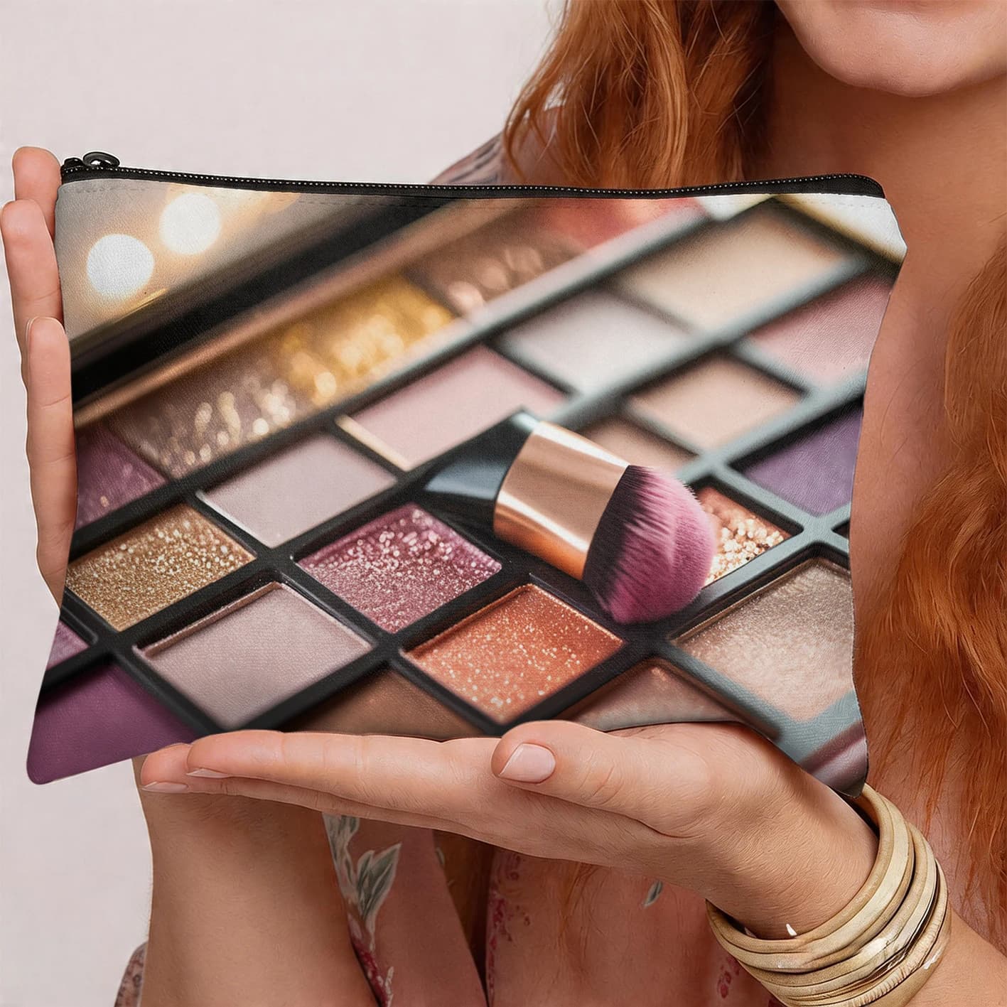 Palette di ombretti e pennelli, borsa cosmetica stampata, organizer portatile per il trucco da viaggio, abbigliamento da donna