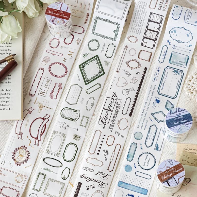 4 rotoli di bordo semplice serie Washi nastro fustellato manuale nastro decorativo adesivi quaderno fai da te carte diario note adesive etichette album