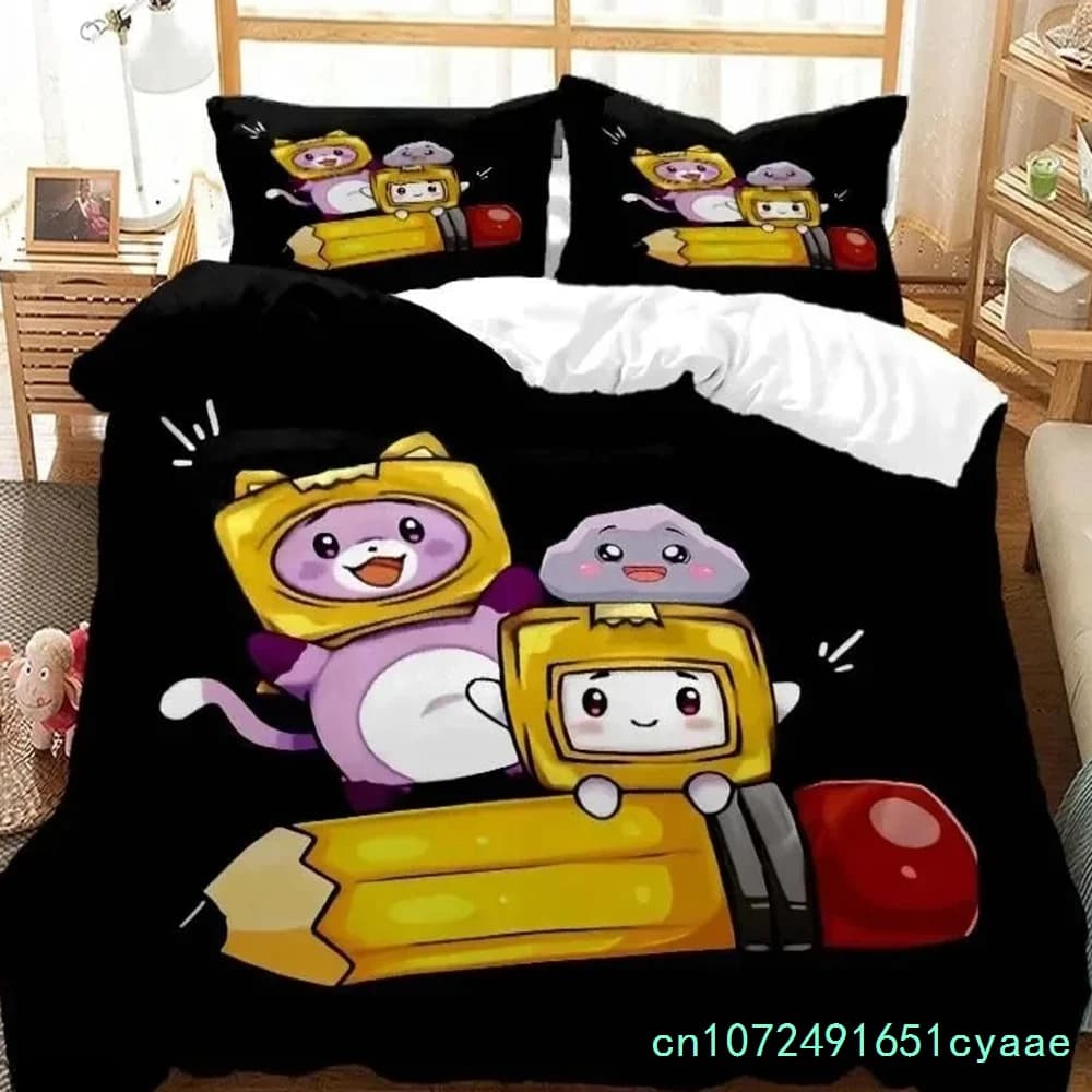 Cute L-Lankybox Bedding Sets 3D Printed Quilt Cover And Pillowcases Foxy Boxy Duvet Cover Single Double Queen King