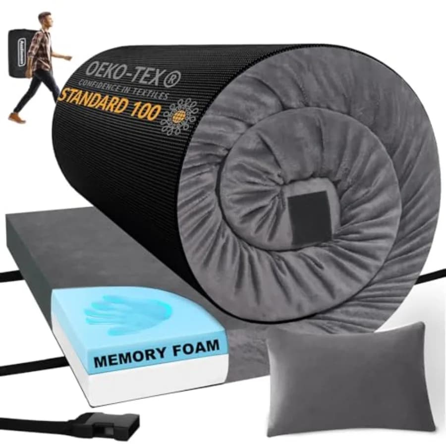 Materassino da Campeggio in Memory Foam Spesso 3 Pollici, Tappetino Portatile Arrotolabile per Auto/Tenda/Pavimento/Lettino/Viaggio, Comodo Materassino per Gu