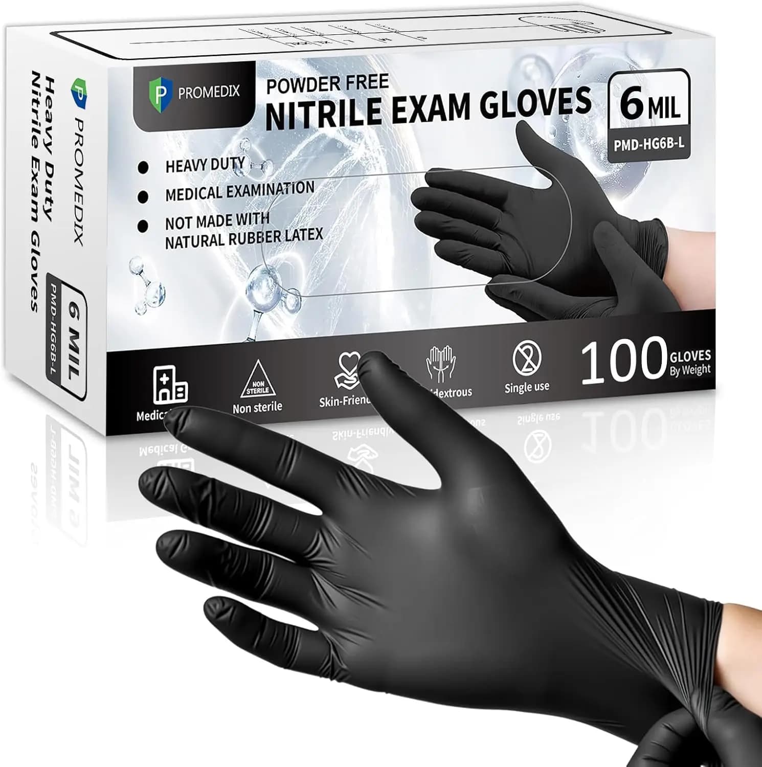 Guanti in Nitrile Monouso da 6 Mil, 100 Pezzi Senza Lattice, Sicuri per Alimenti, per Cucina, Pulizie ed Esami
