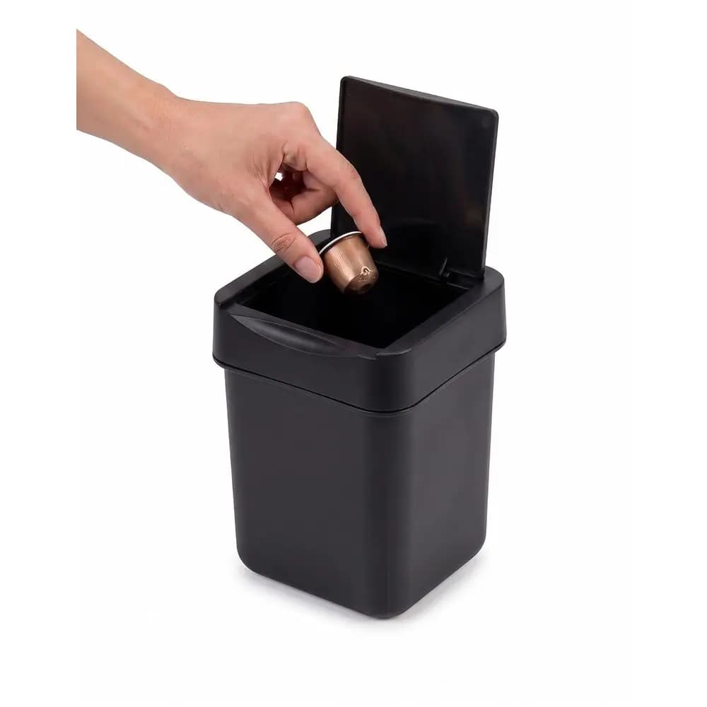 Compact 2-Liter Trash Bin for Vanity, Desk, and Countertop, Sleek Black Mini Wastebasket