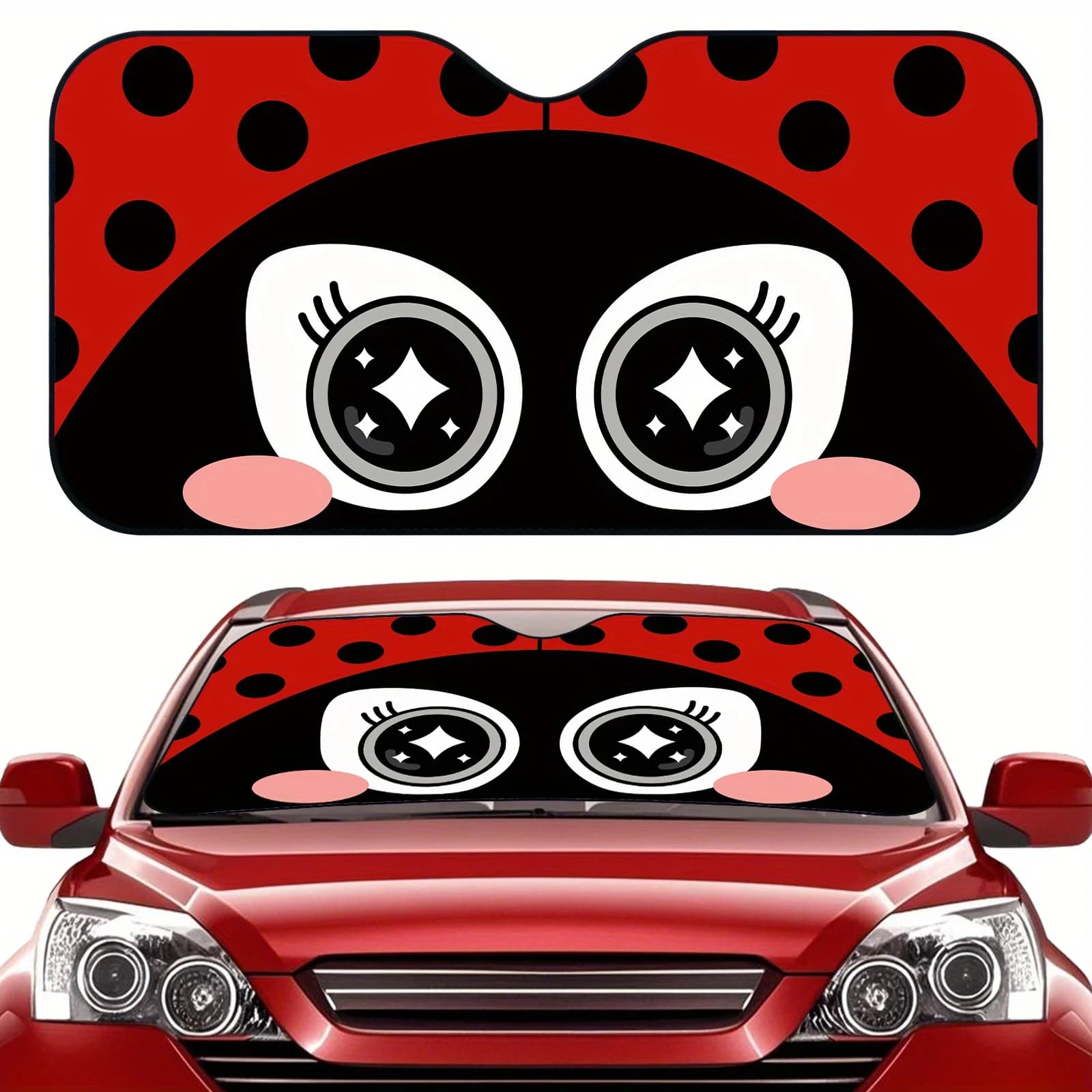 Simpatico parabrezza per auto coccinella parasole rosso nero con punti bianchi pieghevole per auto accessorio per auto parasole per auto parabrezza anteriore