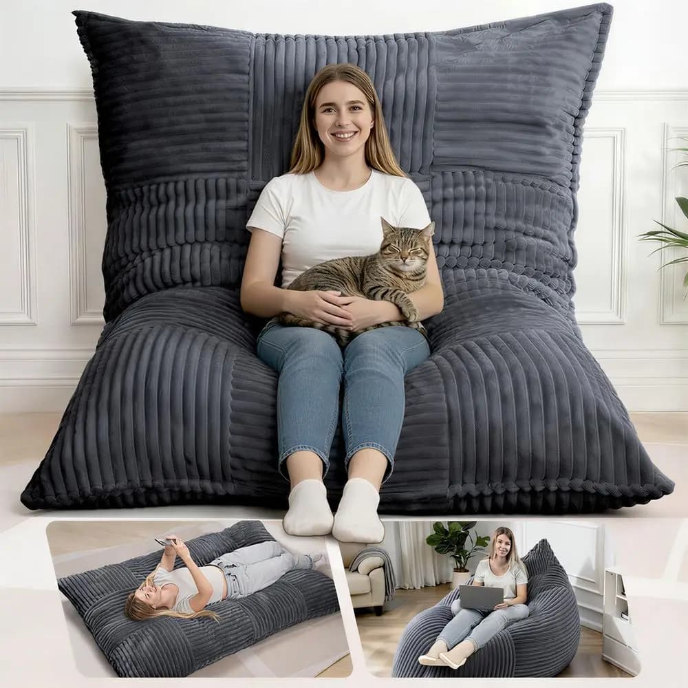 Poltrona Gigante a Sacco, Cuscino da Pavimento Convertibile 3in1 con Rivestimento Lavabile, Poltrone a Sacco per Adulti, Soggiorno, Camera da Letto