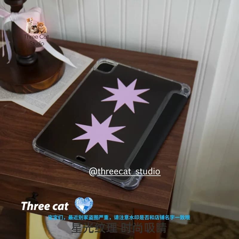 Custodia Coreana Ins Viola Rosa con Glitter a Stella - Per iPad 11 Air 7 6 5 4 10 Pro 2025 e 7 8 9 10 - Cover Pieghevole Y+3 con Slot per Matita