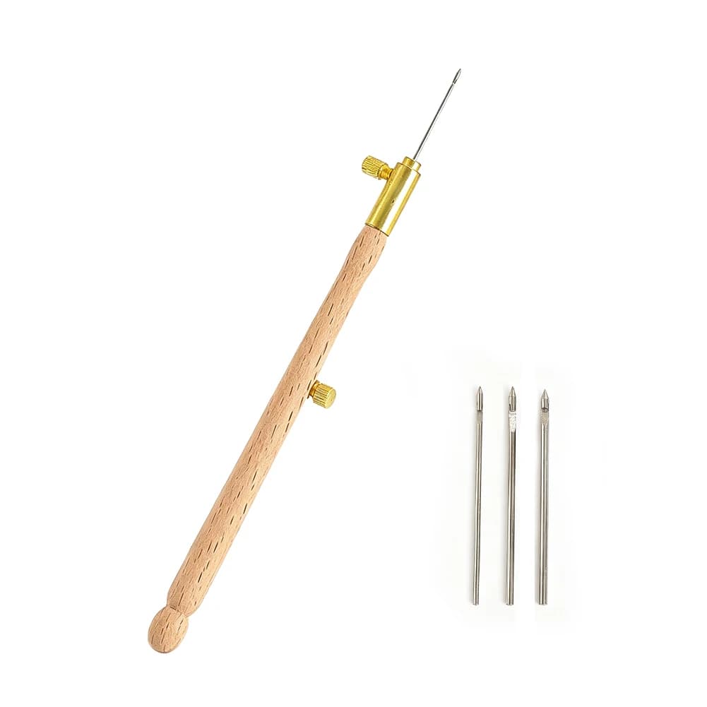 Luneville French Embroidery Tambour Crochet Hook Set Wooden Handle with 3 Needles DIY Bead Sequin Cross Stitch Craft Sewing Tool