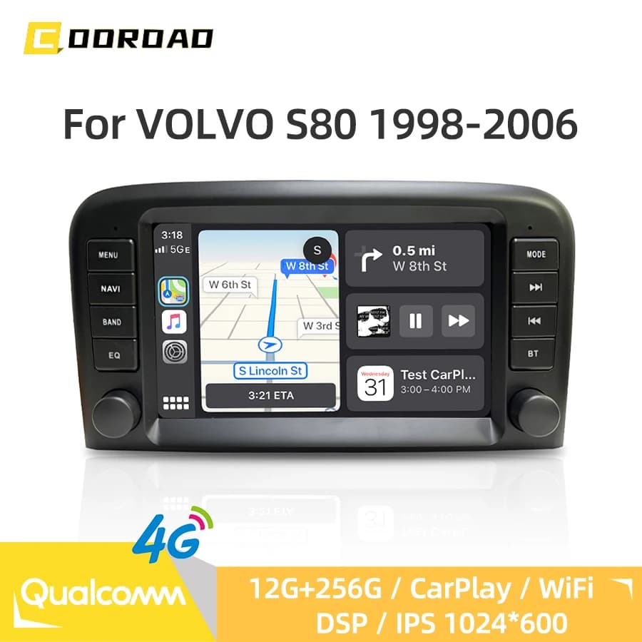 12G 256G Android 13 Autoradio Per VOLVO S80 1998-2006 GPS navigation CarPlay 4G WiFi Bluetooth RDS Stereo Multimedia Reader for Cars