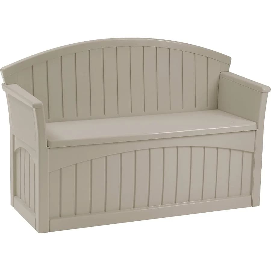 Panca Contenitore da Esterno 50 Galloni in Resina Grigio Tortora, Resistente alle Intemperie, con Seduta per Patio, Veranda, Piscina, Giardino - Prodotto negli USA