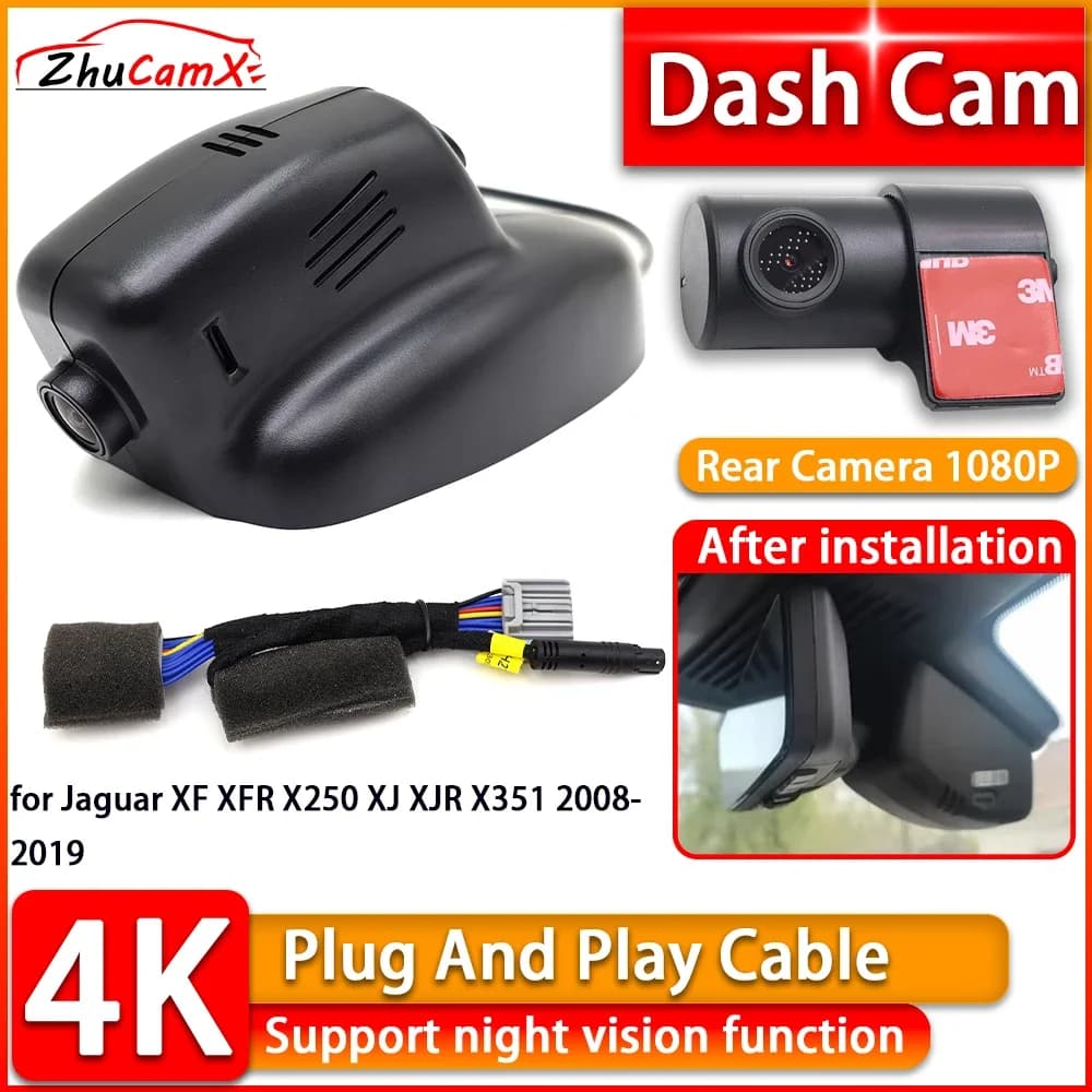 Telecamera DVR Anteriore e Posteriore per Jaguar XF XFR X250 XJ XJR X351 2008-2019, Registratore Video Plug and Play con Visione Notturna, Wi-Fi, Dash Cam 4K