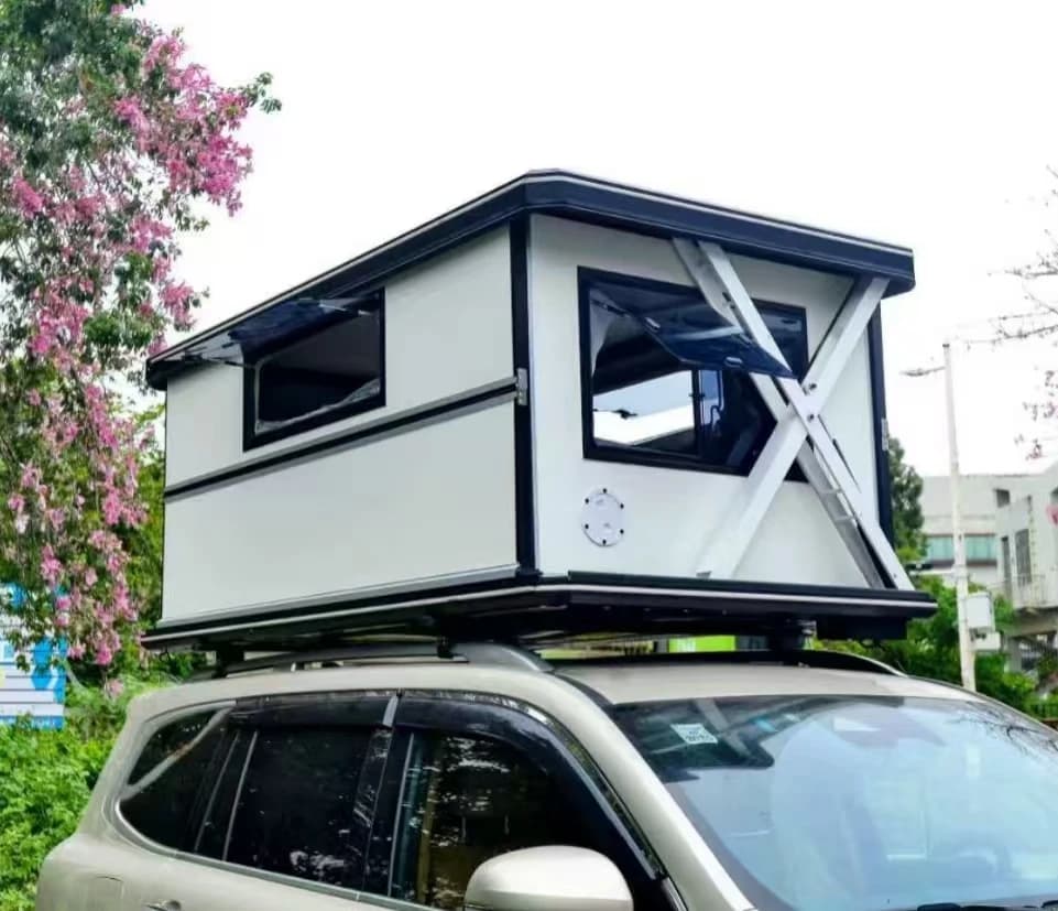 P SHOW 4-Season Hard Shell Rooftop Tent Carbon Fiber & FRP Sandwich Panel Insulated Pop-Up Camper for Van Mercedes Sprinter