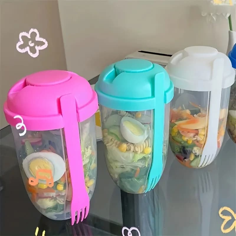 Tazza per insalata portatile, tazza per insalata per colazione, tazza sigillata a prova di perdite con forchetta e scatola per salsa, scatola Bento, ciotola per lo stoccaggio del yogurt, pranzo