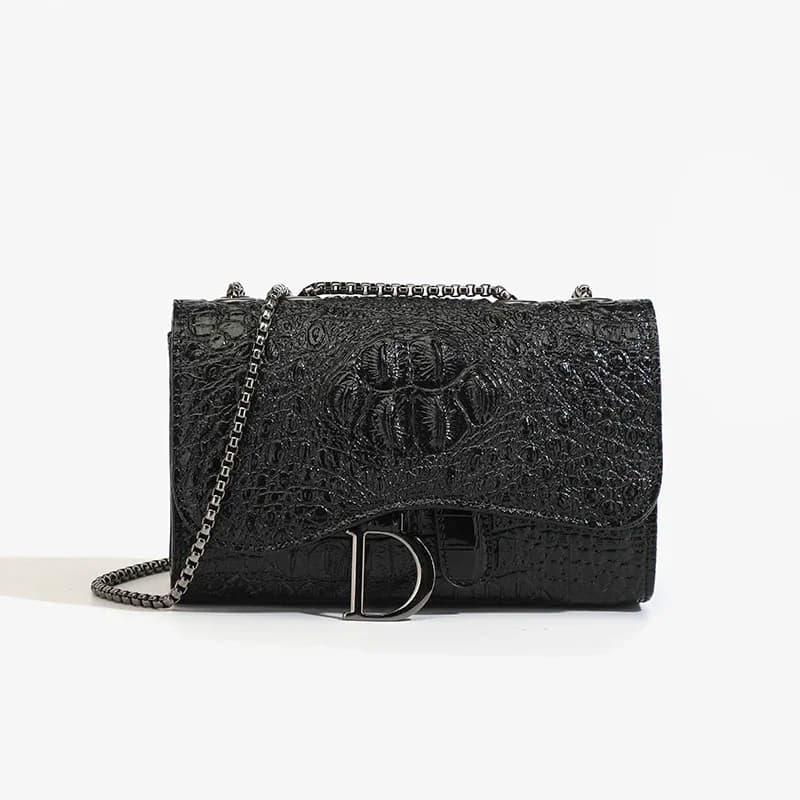 Fashion Ladies Croc Pattern Sequined Chain Crossbody Bag D‑Buckle Shoulder Messenger Handbag Women Evening Party Purse