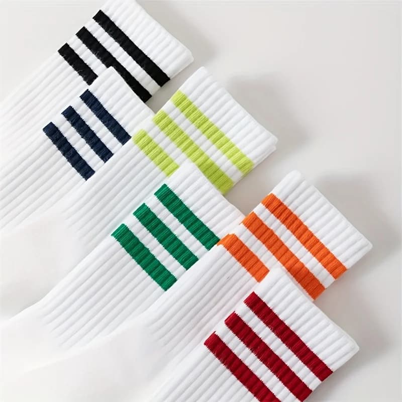 6 Pairs Men's Crew Socks-Breathable&Moisture-Wicking Striped Design, All-Season Comfort, Casual Socks