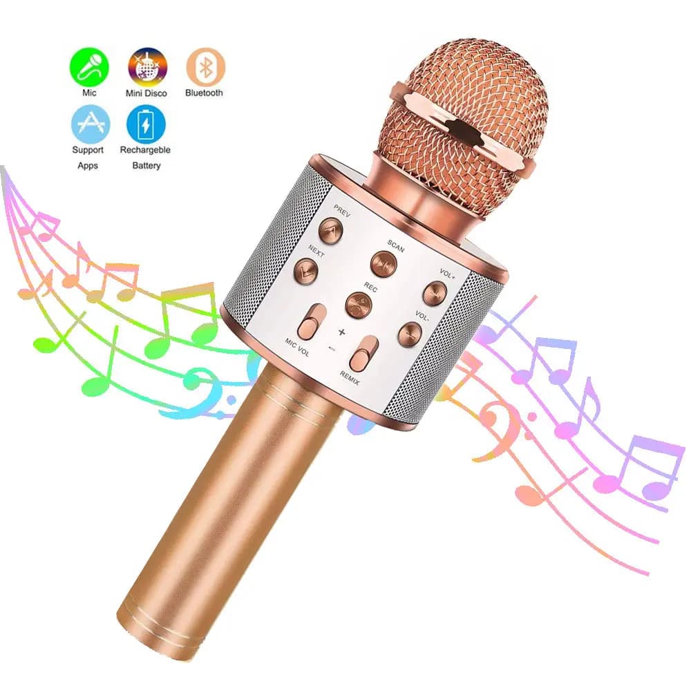Microfono karaoke wireless Bluetooth per bambini, registratore portatile 5 in 1 con altoparlante per microfono karaoke portatile con radio FM