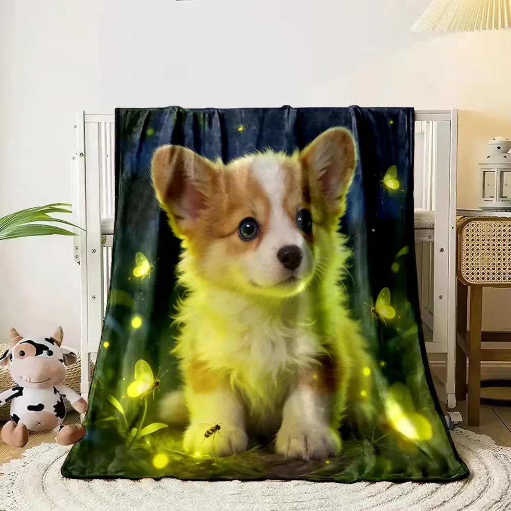 Simpatico cucciolo sotto il cielo stellato Coperta stampata Coperta per bambini per adulti Biancheria da letto morbida e calda per divano letto Coperta da viaggio per esterni