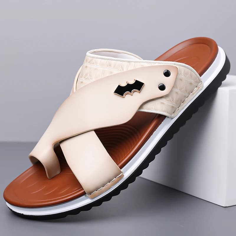 Men's Summer Comfortable Breathable Soft-Soled Thong Slippers Thick-Heeled Anti-Slip Outdoor Beach Driving Casual Slippers-5357