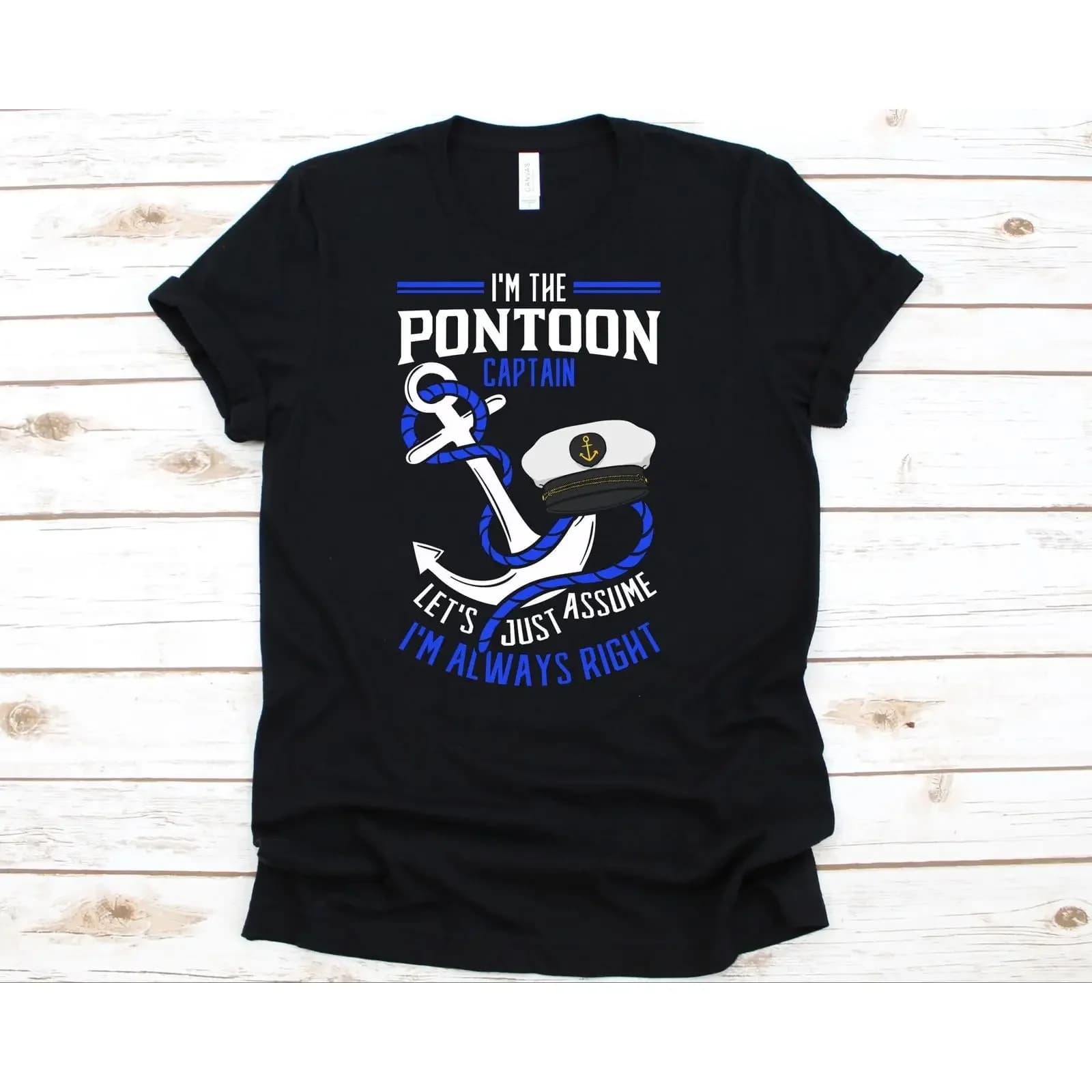I'm The Pontoon Captain Assume Always Right T Shirt Funny Boating Lover Nautical Anchor vintage Washed Unisex Casual