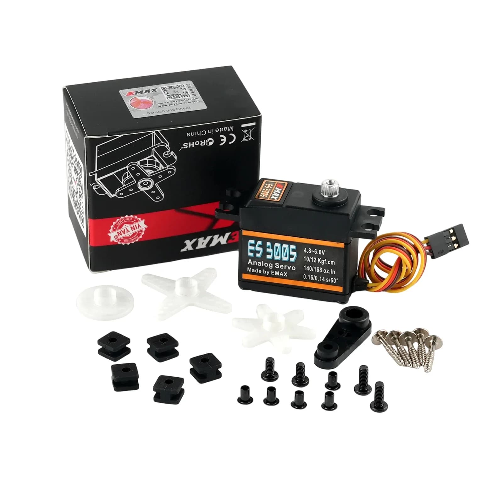 Servo Analogico EMAX ES3005 Impermeabile con Ingranaggi in Metallo, Alta Coppia 10kg.cm per Elicotteri RC, Barche e Auto