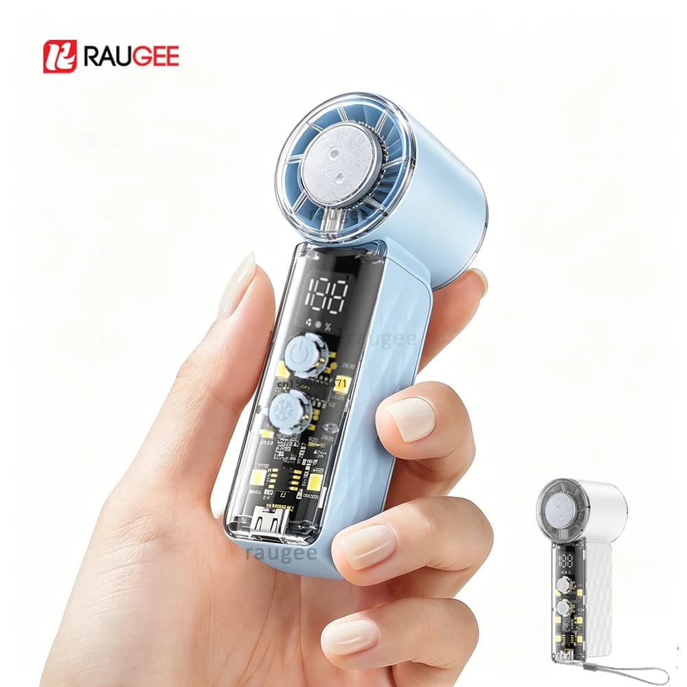 Mini Ventilatore Portatile Tascabile, Ventilatore Manuale da 2000mAh con Funzione di Raffreddamento a Ghiaccio e Luce, Ricaricabile USB, Ventilatore Elettrico Rinfrescante