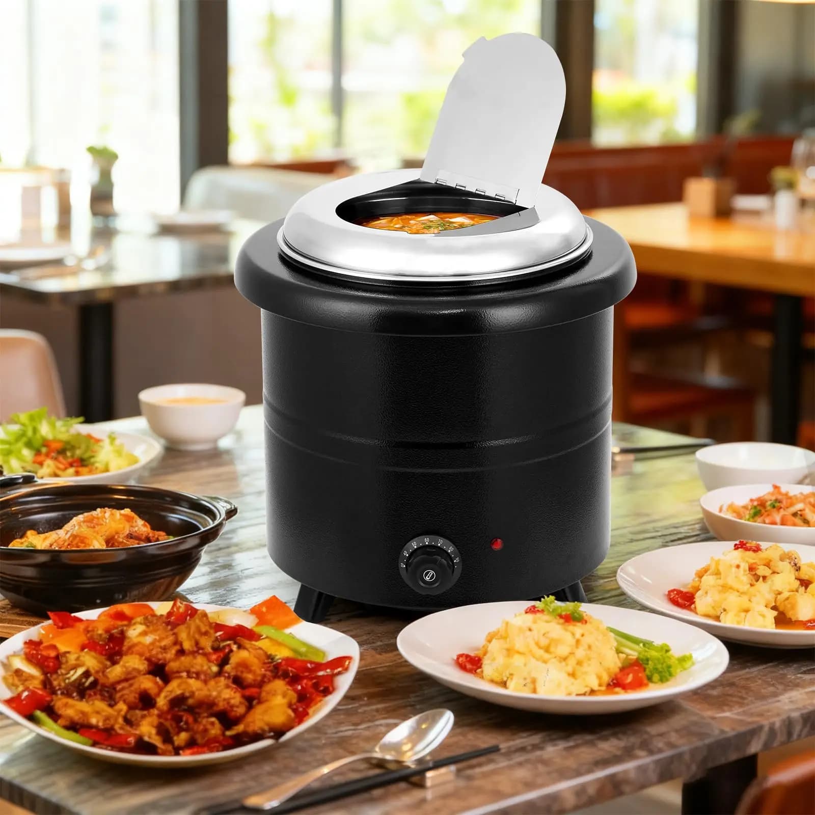 Commercial Electric Soup Kettle Warmer Stainless Steel Removable Pot With Hinged Lid And Anti Scald Handle Constant Temperature Food Warmer For Restaurant Buffet Catering Banquet