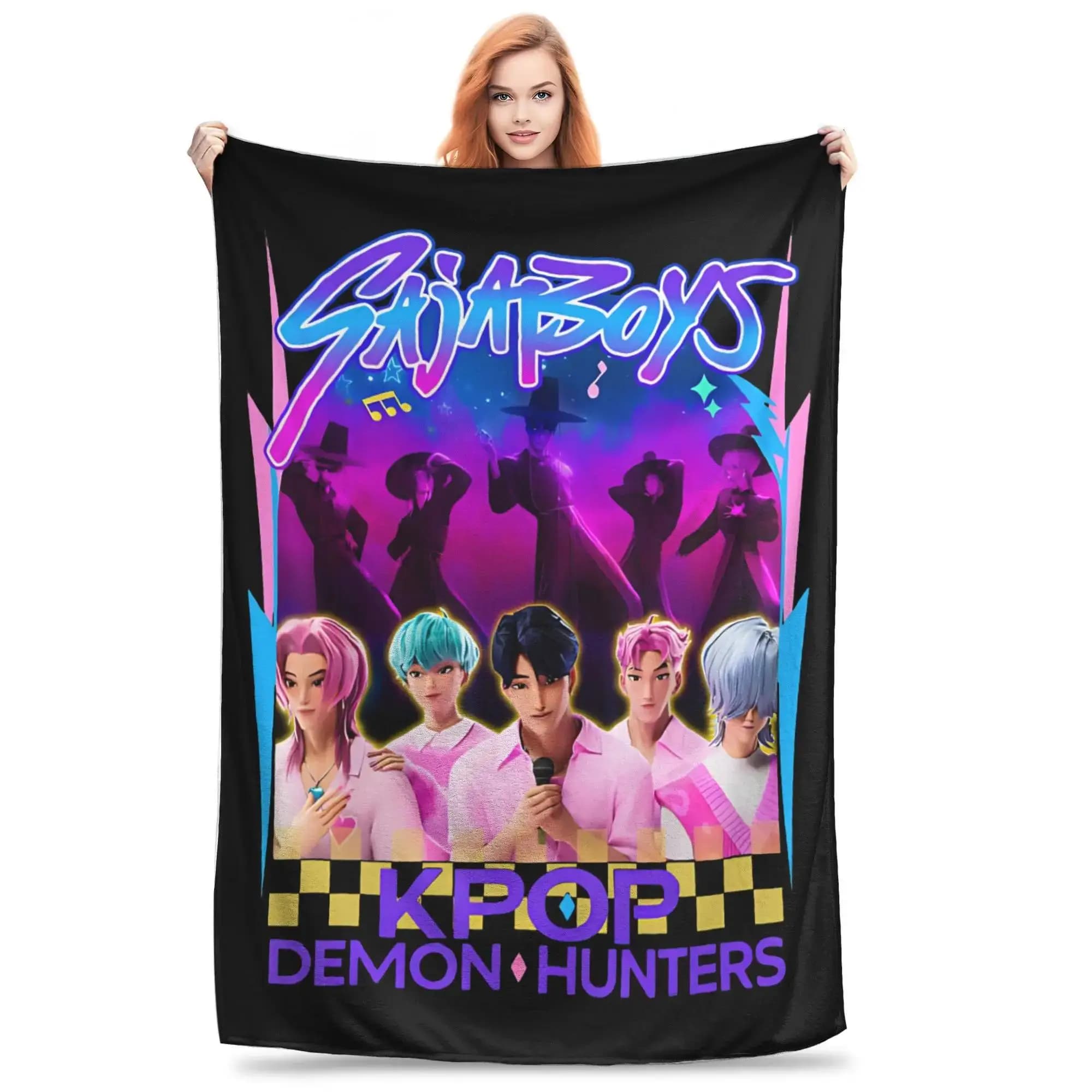 Saja Boys Kpop Demon Hunters Coperta in pile per divano letto Copriletti estivi caldi multifunzionali