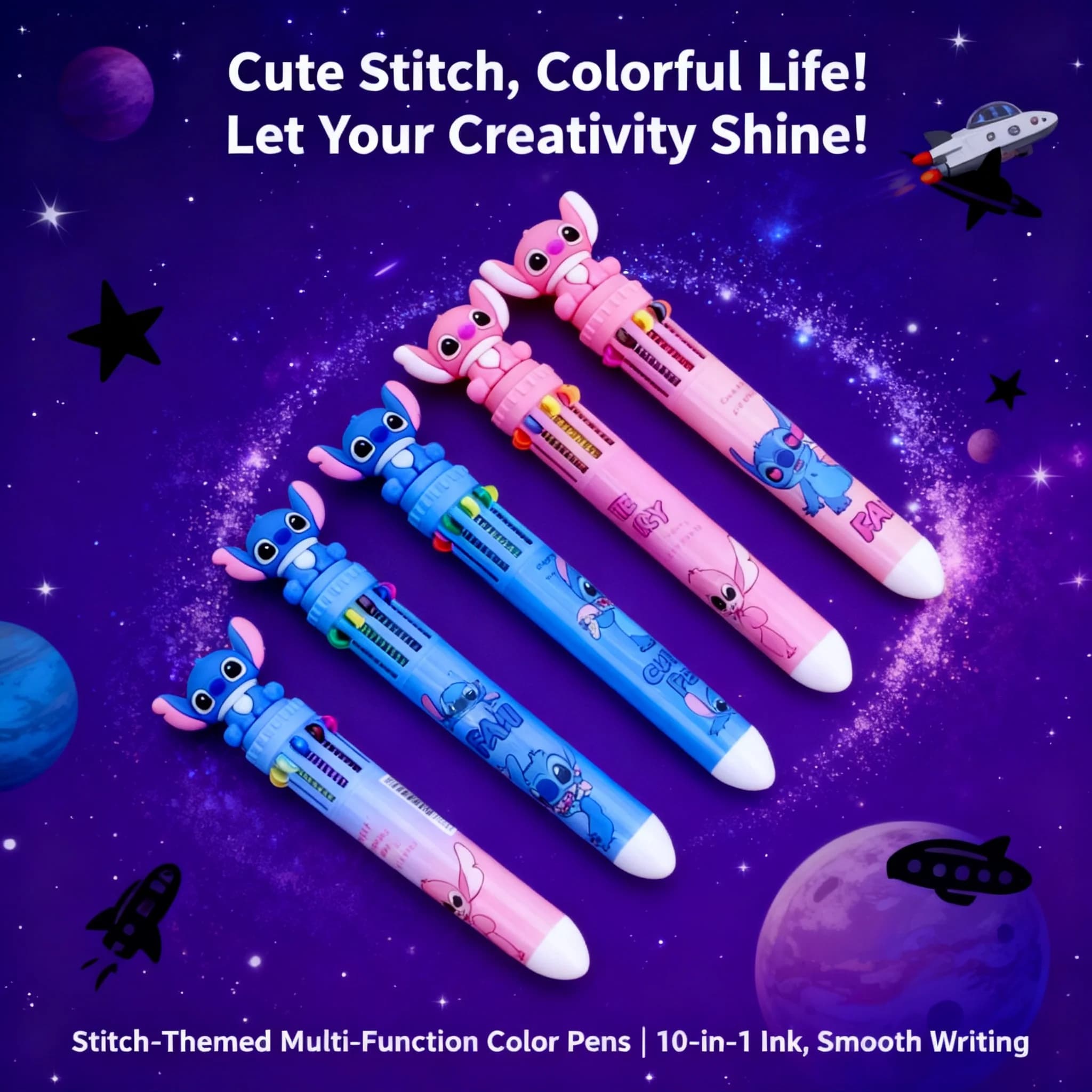 Penna a Sfera Multicolore Stitch 1PC, 10 Colori, Punta 0,5mm, Penna Gel Multifunzione a Pulsante per Scuola e Ufficio