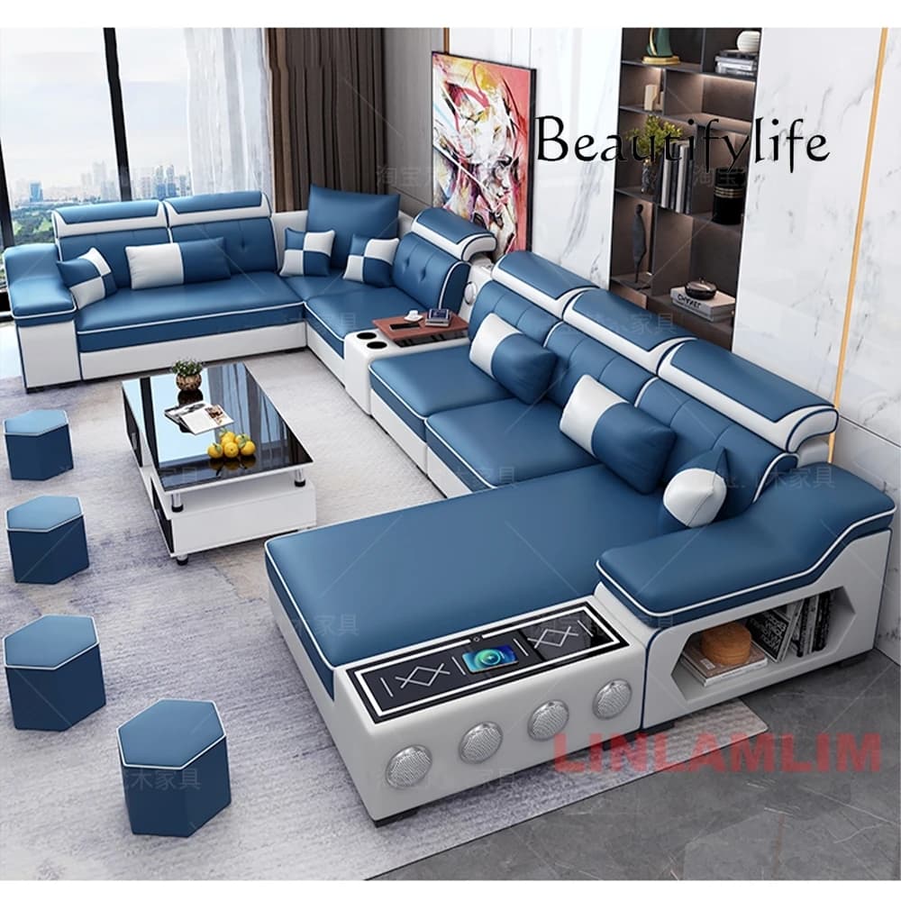 MANBAS Set di divani componibili moderni in tessuto scientifico con chaise longue, altoparlanti Bluetooth e porte di ricarica USB per soggiorno