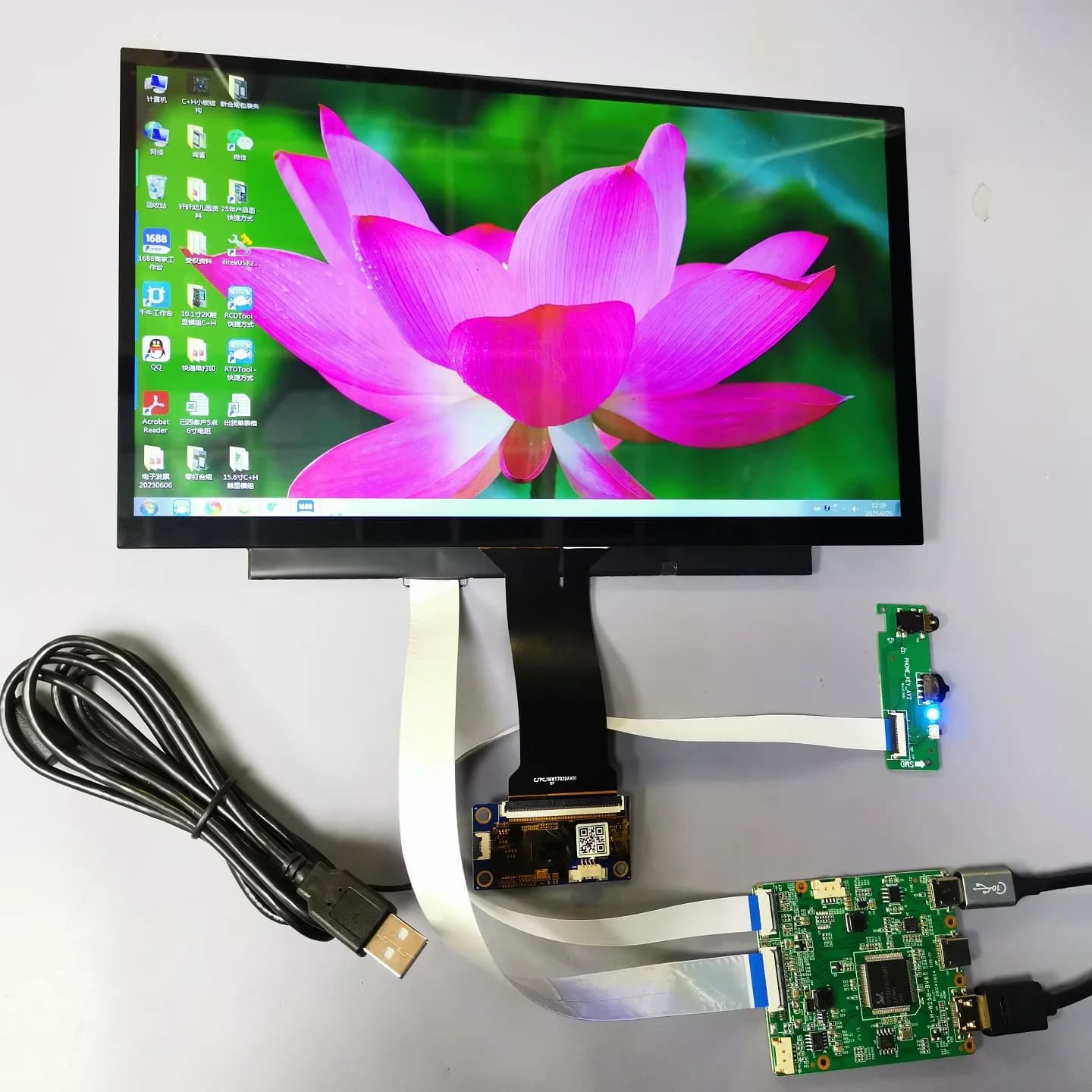 Kit Module Display Touchscreen TPM 12 Inch USB-C IPS FHD 1080P, Touch Capacitive 10 Points, 5V Plug & Play for Raspberry Pi Arduino