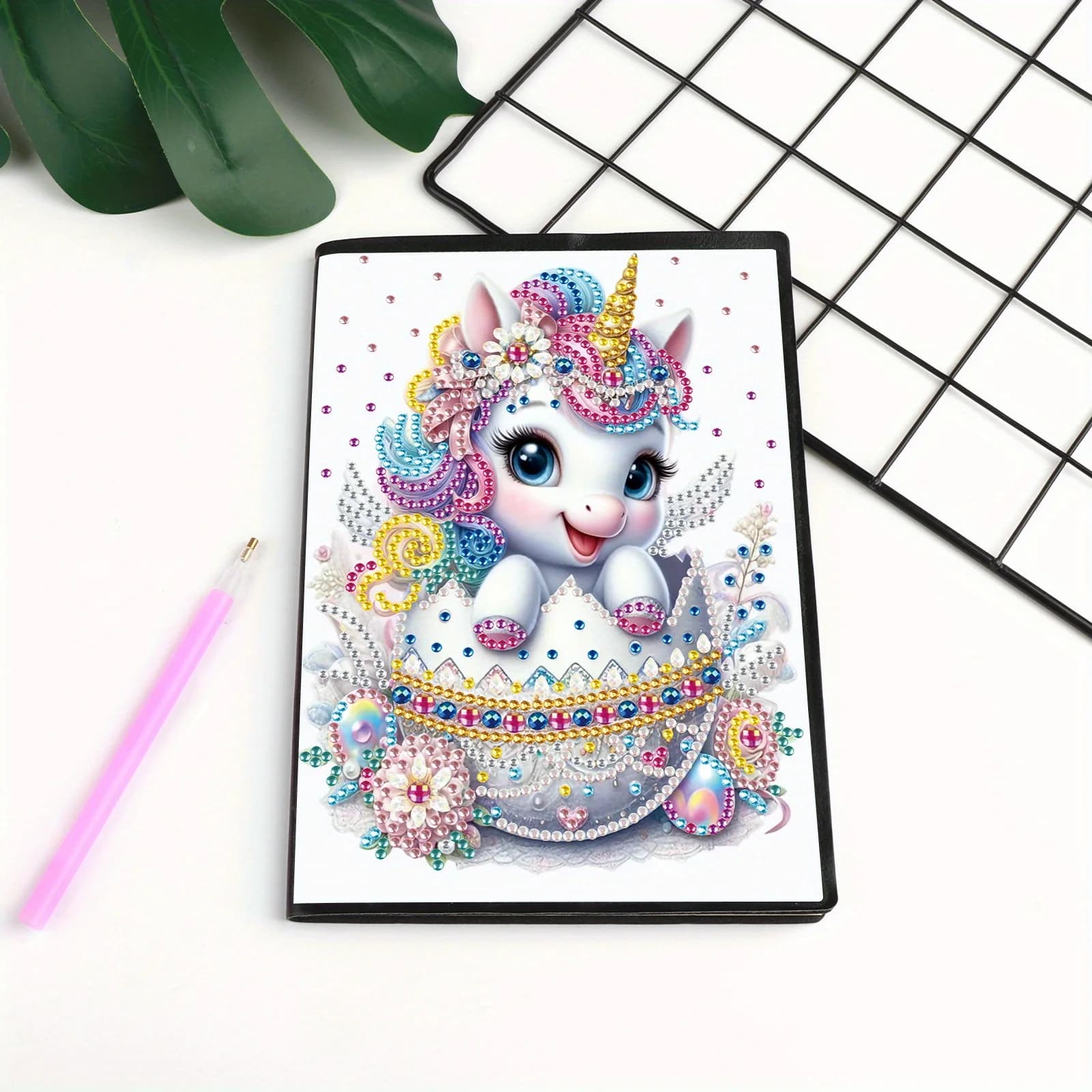 Kit di quaderni con pittura artistica con diamanti, quaderno con punti di diamanti con unicorno carino fai da te per adulti, diari per regali creativi per l'home office